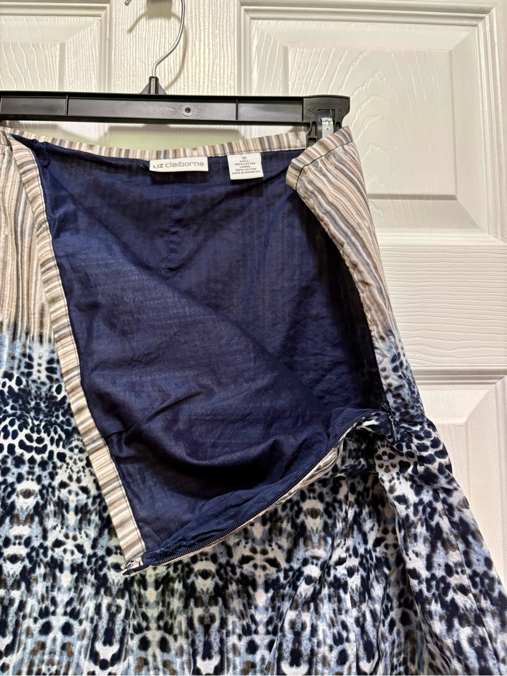 Liz Claiborne Cotton Midi Skirt Blue Print Lined Boho Coastal Cottagecore - Picture 4 of 10